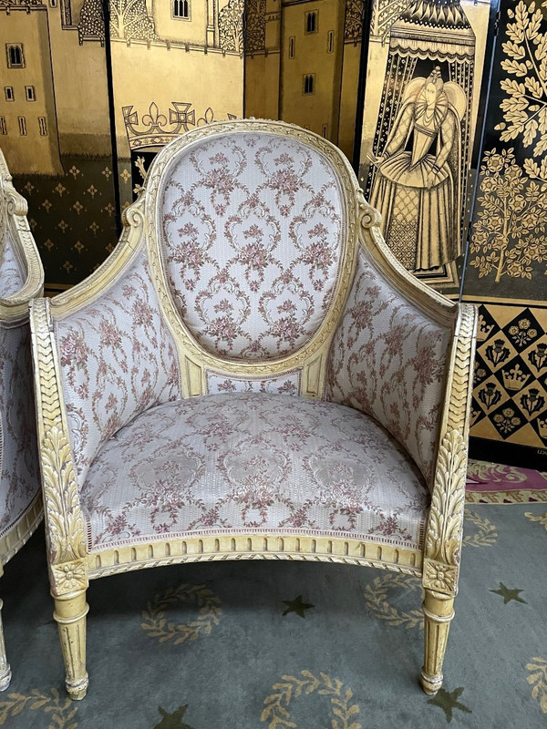 Pair of Louis XVI style bergere armchairs