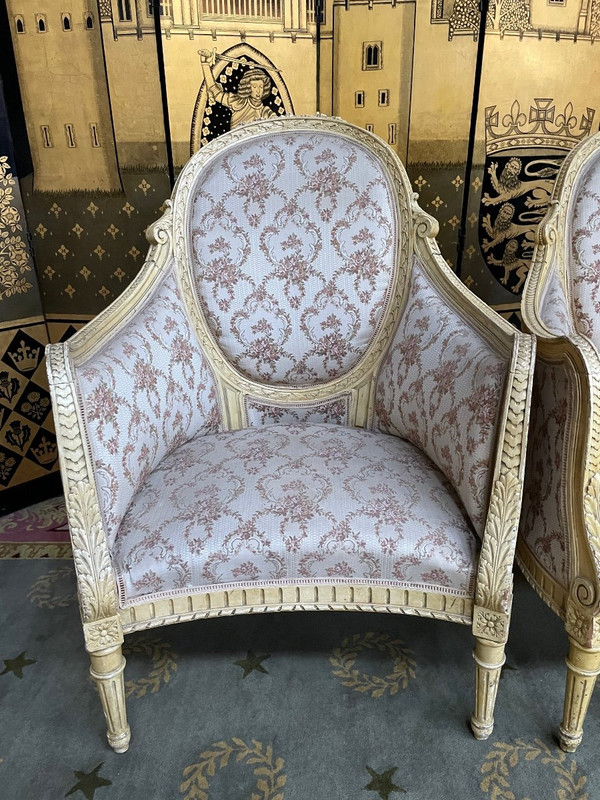 Pair of Louis XVI style bergere armchairs