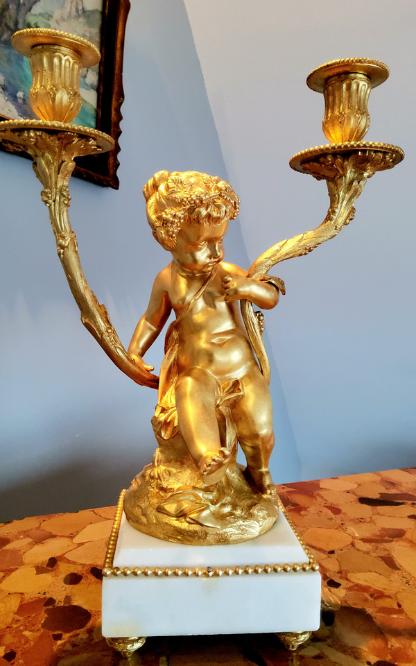 Pair of Candelabra in gilded bronzes Young Bacchus and Bacchante after Clodion Louis XVI Style