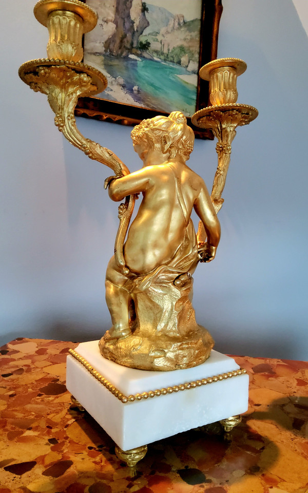 Pair of Candelabra in gilded bronzes Young Bacchus and Bacchante after Clodion Louis XVI Style