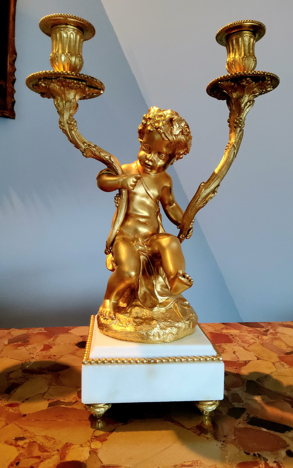 Pair of Candelabra in gilded bronzes Young Bacchus and Bacchante after Clodion Louis XVI Style