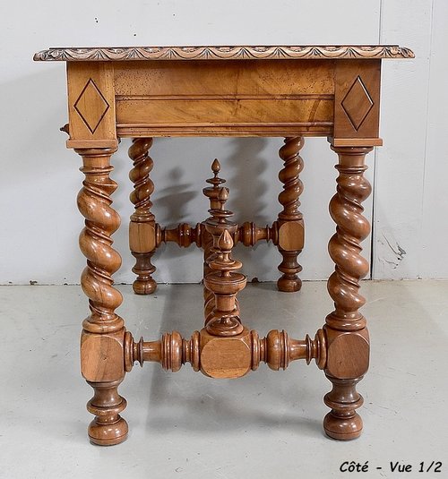 Office table in solid walnut, Louis XIII style - 19th century