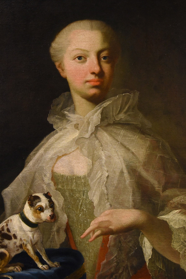 Ritratto di nobildonna con cagnolino, Louis Michel van Loo (Toulon 1707– Parigi 1771)