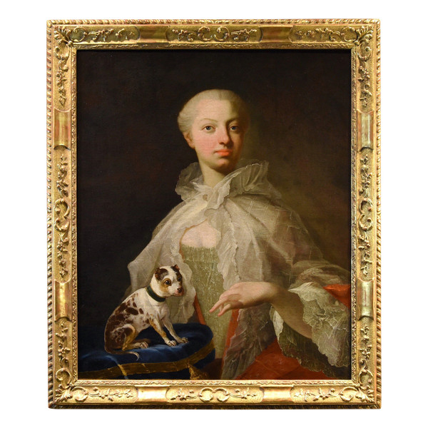 Ritratto di nobildonna con cagnolino, Louis Michel van Loo (Toulon 1707– Parigi 1771)