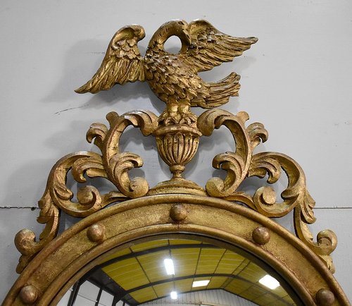 Old-fashioned Golden Wood Witch Mirror - Late 19th Century