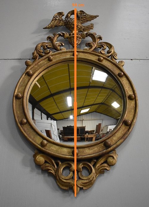 Old-fashioned Golden Wood Witch Mirror - Late 19th Century