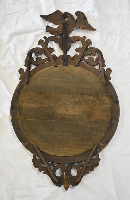 Old-fashioned Golden Wood Witch Mirror - Late 19th Century