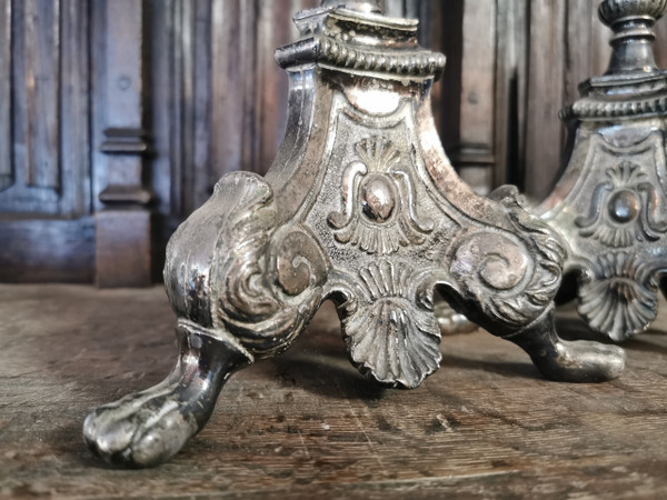 pair of 19th century silvered bronze candlesticks