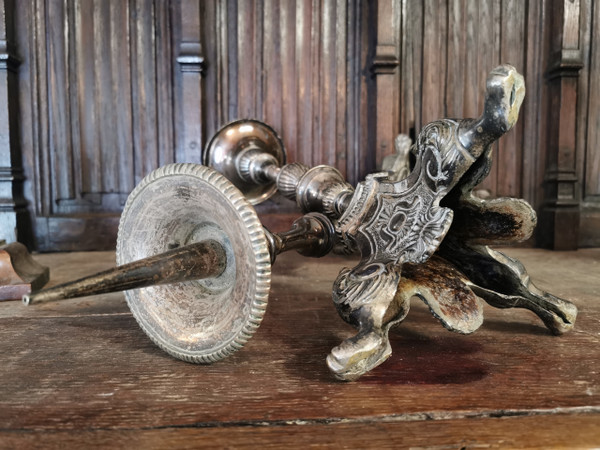 pair of 19th century silvered bronze candlesticks