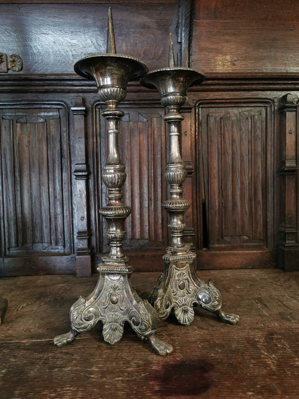 pair of 19th century silvered bronze candlesticks