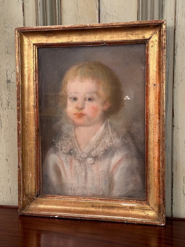 18th Century School, Pastel Portrait of a Child Signed and Dated 1789