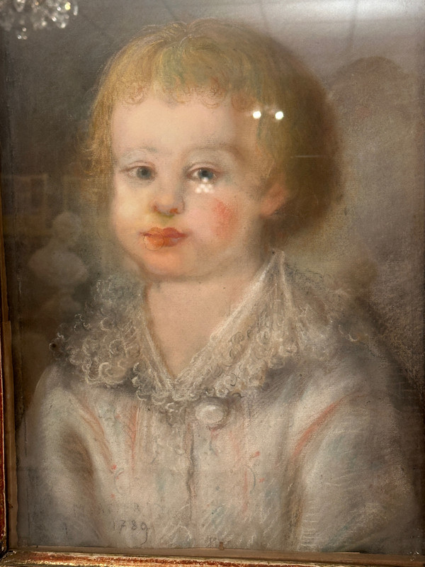 18th Century School, Pastel Portrait of a Child Signed and Dated 1789