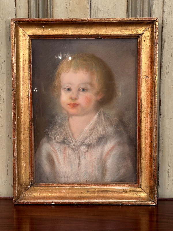 18th Century School, Pastel Portrait of a Child Signed and Dated 1789