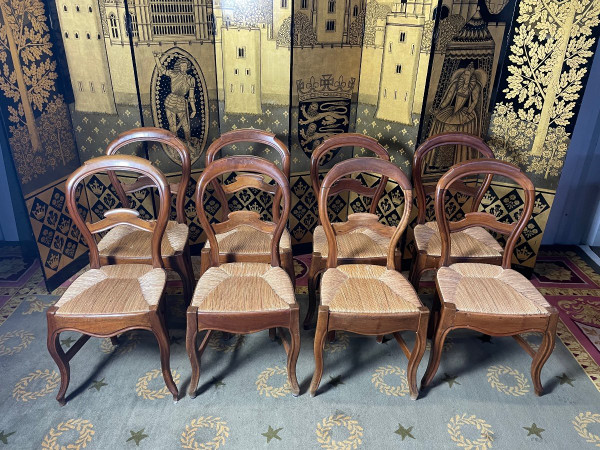 Suite De 8 Chaises Paillées Louis Philippe