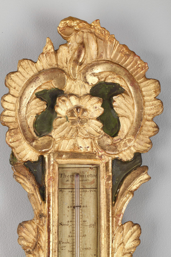 Louis XV period rocaille barometer-thermometer