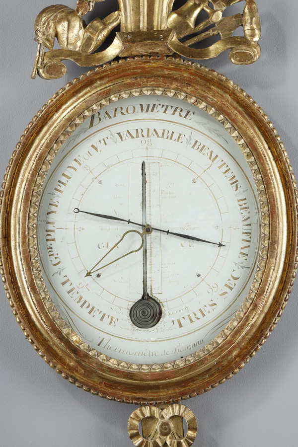 Réaumur Barometer-Thermometer aus vergoldetem Holz, Louis XVI-Zeit