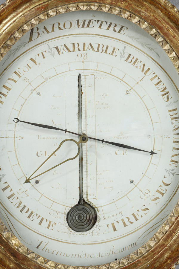 Réaumur Barometer-Thermometer aus vergoldetem Holz, Louis XVI-Zeit