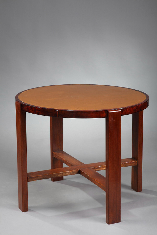 Petite table ronde en merisier et acajou des années 1930