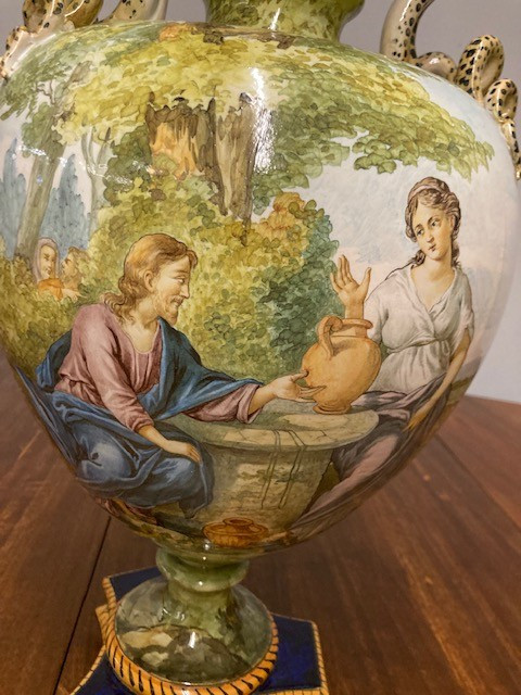 Ancient huge decorated Ginori vase from 1860. “The Samaritan woman at the well” 60 cm Excellent qual