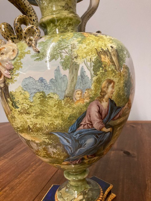 Ancient huge decorated Ginori vase from 1860. “The Samaritan woman at the well” 60 cm Excellent qual