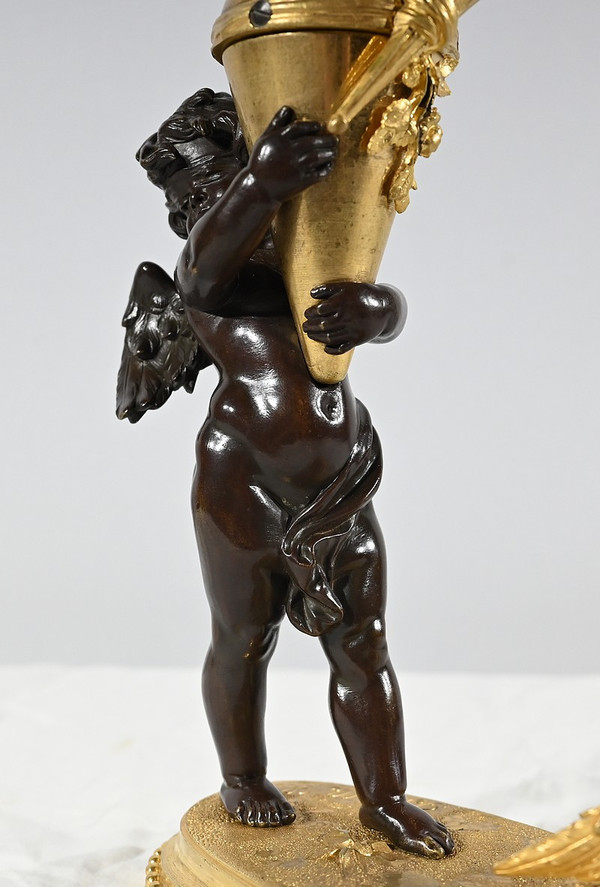 Bronze Candlestick “Blindfolded Love”, signed Ferville Suan – Late 19th century