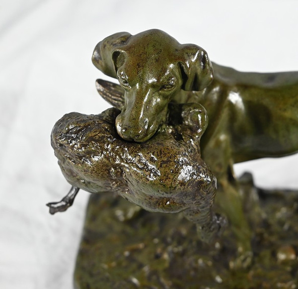 Bronze « Braque au Canard », signé P.J Mêne – Milieu XIXe