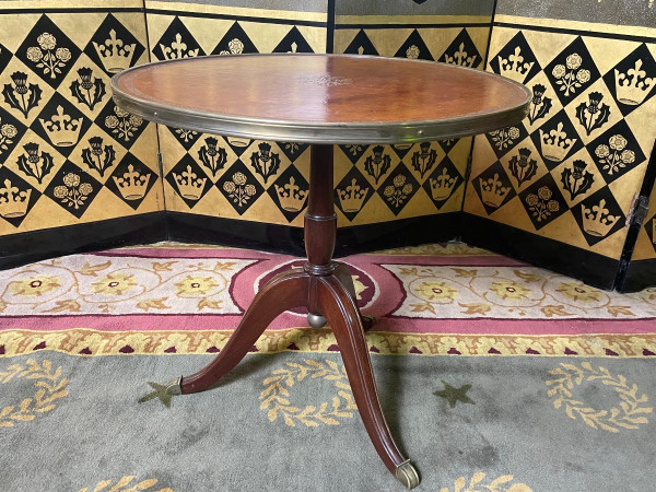 English Tripod Pedestal Table Leather Top