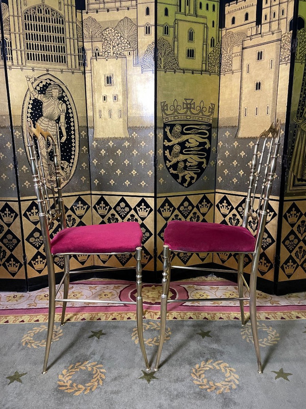 Pair Of Italian Chiavari Chairs In Brass 1940/1950