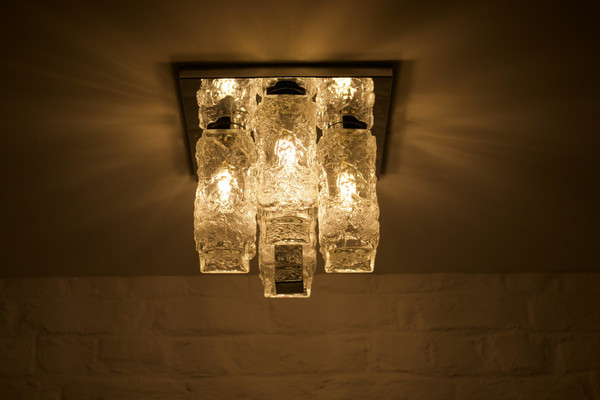 Brutalist “Ice glass” ceiling lamp.