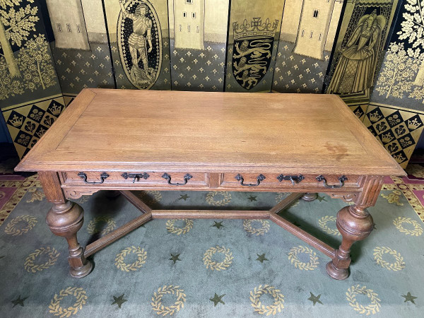 Louis XIII Style Oak Flat Desk - Renaissance