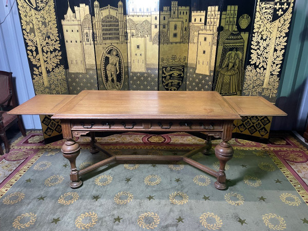 Louis XIII Style Oak Flat Desk - Renaissance