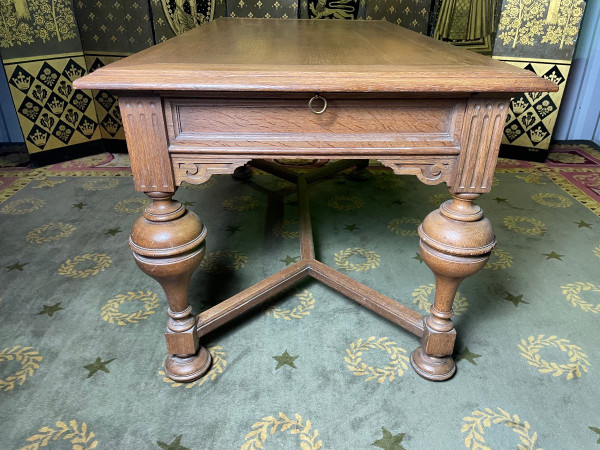 Louis XIII Style Oak Flat Desk - Renaissance