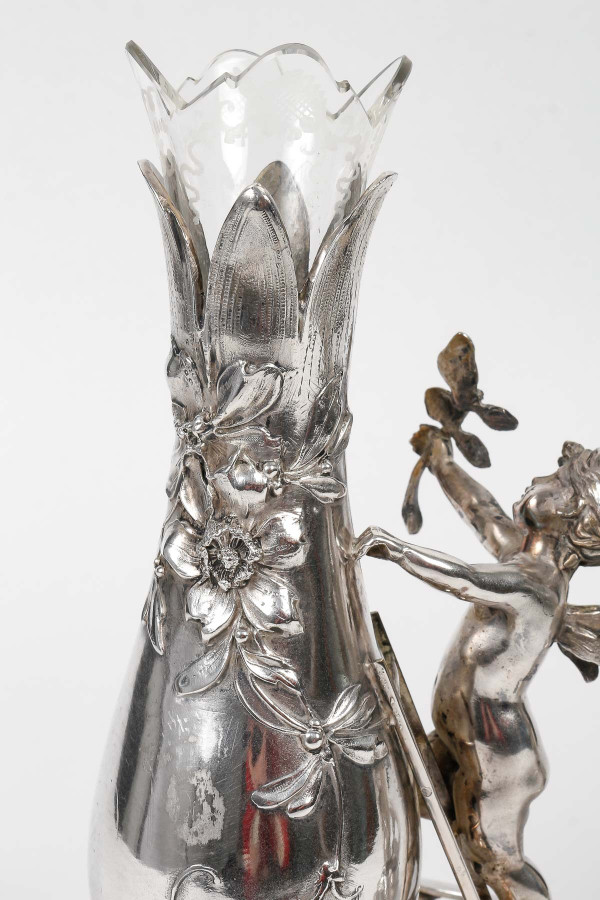 A pair of Art Nouveau silver-plated soliflore vases, 20th century period