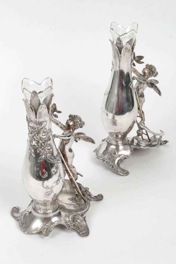 A pair of Art Nouveau silver-plated soliflore vases, 20th century period