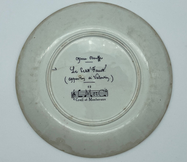 Pair of plates Creil Montereau music opera food