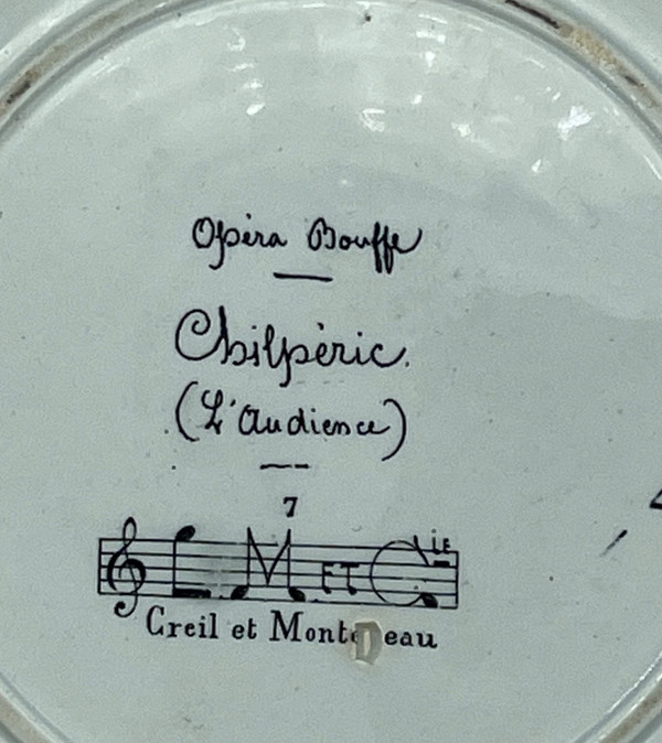 Pair of plates Creil Montereau music opera food