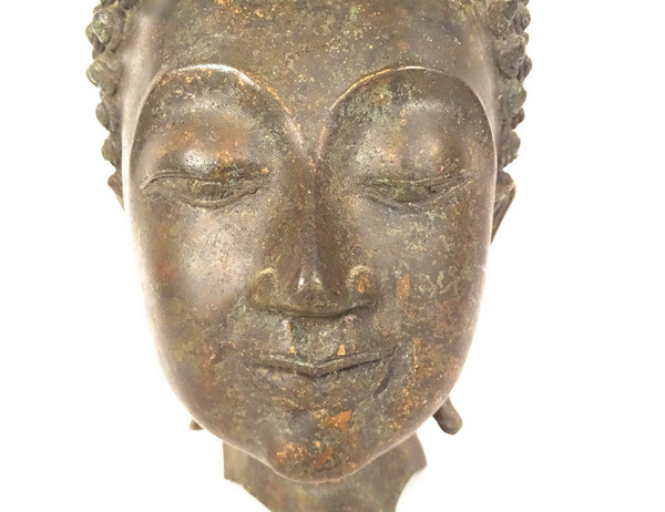 Scultura in bronzo Statua buddista Testa di Buddha Tailandia XVII XVIII