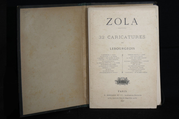 Ensemble de 32 caricatures des œuvres de Zola