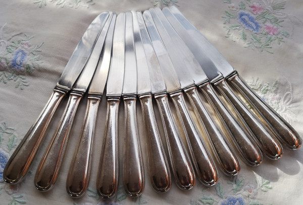 12 dessert/cheese/dessert knives silver metal handles Orfèvrerie Saint Médard