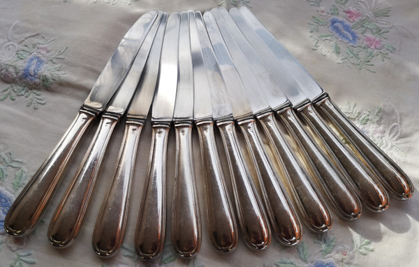 12 dessert/cheese/dessert knives silver metal handles Orfèvrerie Saint Médard