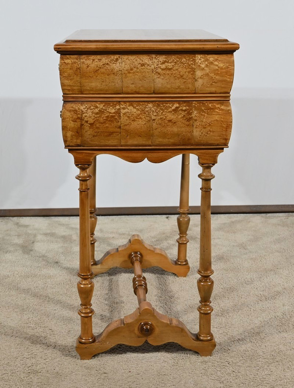 Rare Petite Table Chiffonnière en moucheté d’Amboine et Merisier, époque Louis Philippe – 2ème parti