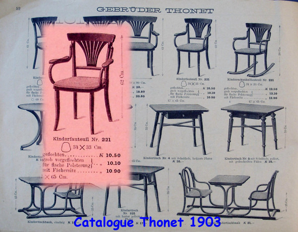 THONET Kindersessel Nr. 221, 1900, neues Geflecht