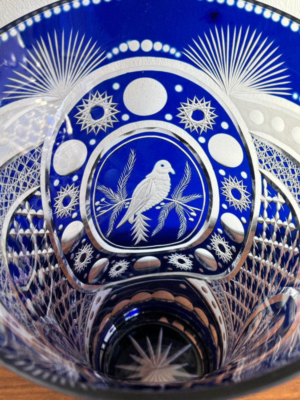 Bohemian crystal vase with bird design