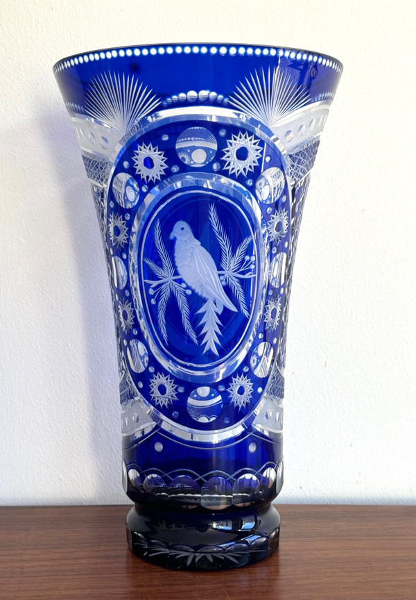 Bohemian crystal vase with bird design