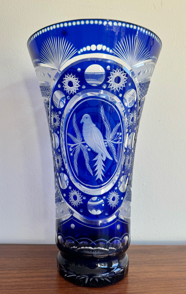 Bohemian crystal vase with bird design