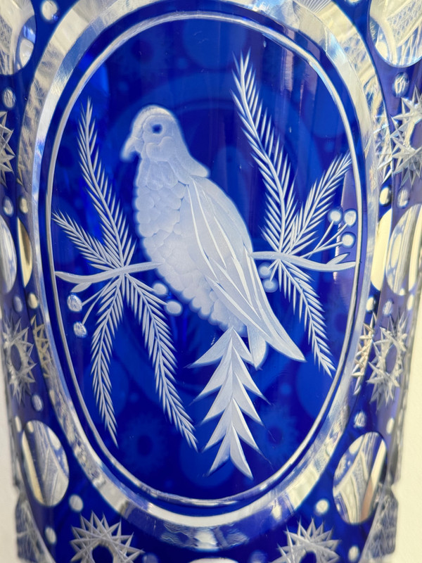 Bohemian crystal vase with bird design