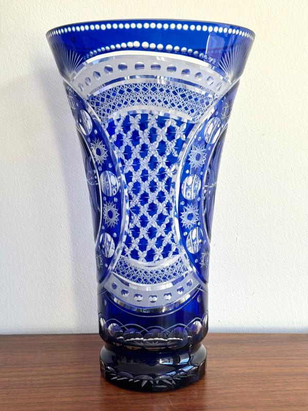 Bohemian crystal vase with bird design