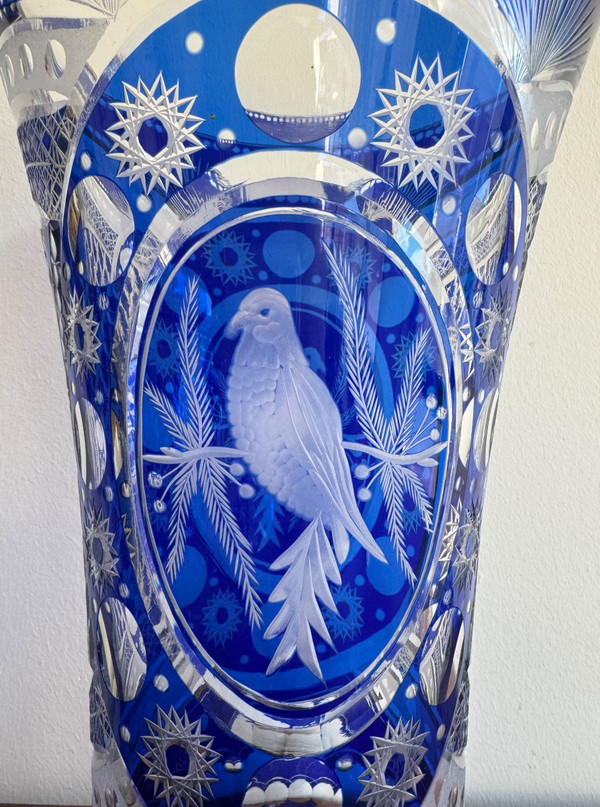 Bohemian crystal vase with bird design