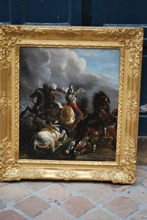 Cavalry Shock, Oil On Canvas Italy Early 18th Century