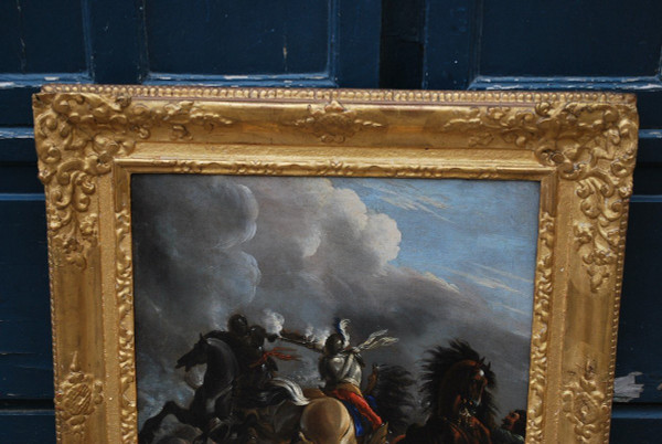 Cavalry Shock, Oil On Canvas Italy Early 18th Century